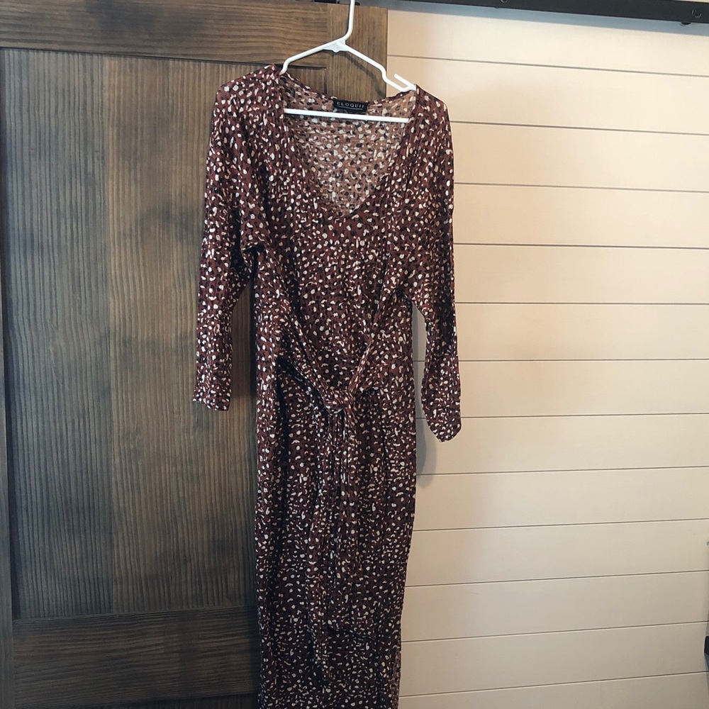 Eloquii Long Sleeve Brown Patterned Dress 18/20